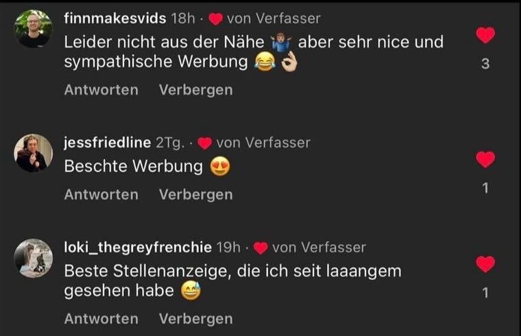 Instagram-Kommentare zu einer Recruiting-Kampagne