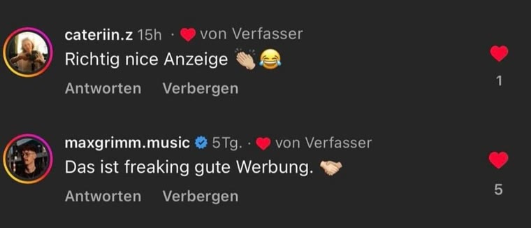 Instagram-Kommentare zu einer Anzeige